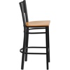 image:imageFlash Furniture HERCULES Series Black Grid Back Metal Restaurant Barstool  Cherry Wood Seat  Wood Seat Durable Construction Commercial UseNatural Wood SeatBlack Metal Frame