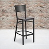 image:imageFlash Furniture HERCULES Series Black Grid Back Metal Restaurant Barstool  Cherry Wood Seat  Wood Seat Durable Construction Commercial UseWalnut Wood SeatBlack Metal Frame