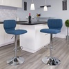 image:imageFlash Furniture Jeremy Contemporary Brown Vinyl Adjustable Height Barstool with Vertical Stitch Back and Chrome BaseBlue Fabric