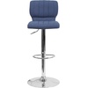 image:imageFlash Furniture Jeremy Contemporary Brown Vinyl Adjustable Height Barstool with Vertical Stitch Back and Chrome BaseBlue Fabric