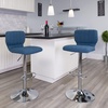 image:imageFlash Furniture Jeremy Contemporary Brown Vinyl Adjustable Height Barstool with Vertical Stitch Back and Chrome BaseBlue Fabric