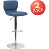 image:imageFlash Furniture Jeremy Contemporary Brown Vinyl Adjustable Height Barstool with Vertical Stitch Back and Chrome BaseBlue Fabric
