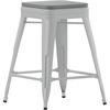 image:imageFlash Furniture 24 Counter Height Backless Stool SilverGray 4Pack  Indoor Poly Resin Seat Stackable Commercial Grade Metal Frame
