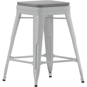 image:imageFlash Furniture 24 Counter Height Backless Stool SilverGray 4Pack  Indoor Poly Resin Seat Stackable Commercial Grade Metal Frame