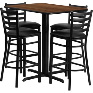 image:imageFlash Furniture 24W x 42L Rectangular Black Laminate Table Set with 4 Ladder Back Metal Barstools  Black Vinyl Seat  24W x 42L Laminate Tabletop Ladder Back Metal Barstools Black Vinyl SeatWalnut TopBlack Vinyl Seat