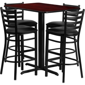 image:imageFlash Furniture 24W x 42L Rectangular Black Laminate Table Set with 4 Ladder Back Metal Barstools  Black Vinyl Seat  24W x 42L Laminate Tabletop Ladder Back Metal Barstools Black Vinyl SeatMahogany TopBlack Vinyl Seat
