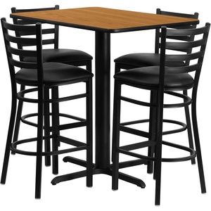 image:imageFlash Furniture 24W x 42L Rectangular Black Laminate Table Set with 4 Ladder Back Metal Barstools  Black Vinyl Seat  24W x 42L Laminate Tabletop Ladder Back Metal Barstools Black Vinyl SeatNatural TopBlack Vinyl Seat