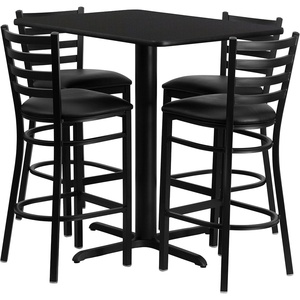 image:imageFlash Furniture 24W x 42L Rectangular Black Laminate Table Set with 4 Ladder Back Metal Barstools  Black Vinyl Seat  24W x 42L Laminate Tabletop Ladder Back Metal Barstools Black Vinyl SeatBlack TopBlack Vinyl Seat