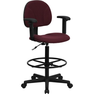 image:imageFlash Furniture Fabric Adjustable Drafting Chair Black  Fabric UpholsteryBurgundy