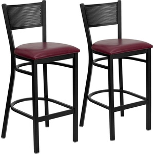 image:imageFlash Furniture HERCULES Series Black Grid Back Metal Restaurant Barstool  Cherry Wood Seat  Wood Seat Durable Construction Commercial UseBurgundy Vinyl SeatBlack Metal Frame