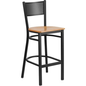 image:imageFlash Furniture HERCULES Series Black Grid Back Metal Restaurant Barstool  Cherry Wood Seat  Wood Seat Durable Construction Commercial UseNatural Wood SeatBlack Metal Frame