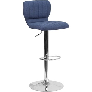 image:imageFlash Furniture Jeremy Contemporary Brown Vinyl Adjustable Height Barstool with Vertical Stitch Back and Chrome BaseBlue Fabric
