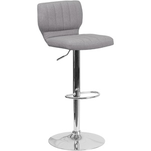 image:imageFlash Furniture Jeremy Contemporary Brown Vinyl Adjustable Height Barstool with Vertical Stitch Back and Chrome BaseGray Fabric