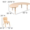 image:imageFlash Furniture 65x35 in HalfMoon Activity Table with 4 Chairs Blue  Height Adjustable Table Durable Construction Commercial UseNatural