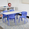 image:imageFlash Furniture Emmy 23625W x 4725L Rectangular Blue Plastic Height Adjustable Activity Table Set with 4 Chairs  Adjustable Height Table Plastic Durable Construction Commercial UseBlue