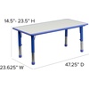 image:imageFlash Furniture Emmy 23625W x 4725L Rectangular Blue Plastic Height Adjustable Activity Table Set with 4 Chairs  Adjustable Height Table Plastic Durable Construction Commercial UseBlue