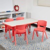 image:imageFlash Furniture Emmy 23625W x 4725L Rectangular Blue Plastic Height Adjustable Activity Table Set with 4 Chairs  Adjustable Height Table Plastic Durable Construction Commercial UseRed