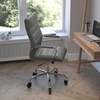 image:imageFlash Furniture Whitney High Back Black LeatherSoft Executive Swivel Office Chair with Gold Frame Arms and Transparent Roller Wheels  Transparent Roller Wheels 360 Swivel Height Adjustable Commercial GradeGray LeathersoftChrome Frame