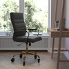 image:imageFlash Furniture Whitney High Back Black LeatherSoft Executive Swivel Office Chair with Gold Frame Arms and Transparent Roller Wheels  Transparent Roller Wheels 360 Swivel Height Adjustable Commercial GradeBlack LeathersoftGold Frame