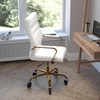 image:imageFlash Furniture Whitney High Back Black LeatherSoft Executive Swivel Office Chair with Gold Frame Arms and Transparent Roller Wheels  Transparent Roller Wheels 360 Swivel Height Adjustable Commercial GradeWhite LeathersoftGold Frame