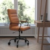 image:imageFlash Furniture Whitney High Back Black LeatherSoft Executive Swivel Office Chair with Gold Frame Arms and Transparent Roller Wheels  Transparent Roller Wheels 360 Swivel Height Adjustable Commercial GradeBrown LeathersoftBlack Frame