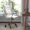 image:imageFlash Furniture Whitney High Back Black LeatherSoft Executive Swivel Office Chair with Gold Frame Arms and Transparent Roller Wheels  Transparent Roller Wheels 360 Swivel Height Adjustable Commercial GradeWhite LeathersoftGold Frame