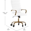 image:imageFlash Furniture Whitney High Back Black LeatherSoft Executive Swivel Office Chair with Gold Frame Arms and Transparent Roller Wheels  Transparent Roller Wheels 360 Swivel Height Adjustable Commercial GradeWhite LeathersoftGold Frame