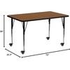 image:imageFlash Furniture Wren Mobile 30W x 72L Rectangular Oak HP Laminate Activity Table  Standard Height Adjustable Legs  Mobile Height Adjustable Standard Legs HP Laminate 30x72 in FootprintOak