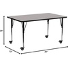 image:imageFlash Furniture Wren Mobile 30W x 72L Rectangular Oak HP Laminate Activity Table  Standard Height Adjustable Legs  Mobile Height Adjustable Standard Legs HP Laminate 30x72 in FootprintGrey
