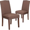 image:imageFlash Furniture 2 Pk HERCULES Hampton Hill Series Brown Fabric Parsons Chair with Silver Accent Nail Trim