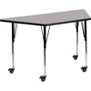 image:imageFlash Furniture 57x29 in Trapezoid Activity Table Red  Mobile Height Adjustable Standard Legs Thermal Laminate 29x57 in FootprintGrey