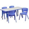 image:imageFlash Furniture Emmy 23625W x 4725L Rectangular Blue Plastic Height Adjustable Activity Table Set with 4 Chairs  Adjustable Height Table Plastic Durable Construction Commercial UseBlue