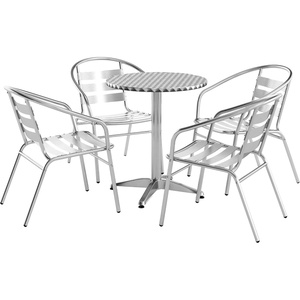 image:imageFlash Furniture 235 in Aluminum Slat Back Round Bistro Table with 4 Chairs  IndoorOutdoor Use Slat Back Chairs235
