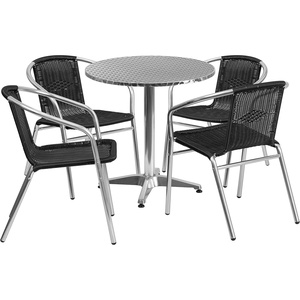 image:imageFlash Furniture 275 Round Aluminum IndoorOutdoor Table Set with 4 Dark Brown Rattan ChairsBlack
