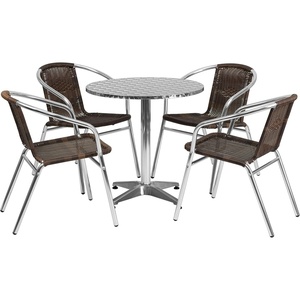 image:imageFlash Furniture 275 Round Aluminum IndoorOutdoor Table Set with 4 Dark Brown Rattan ChairsDark Brown