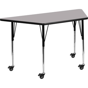 image:imageFlash Furniture 57x29 in Trapezoid Activity Table Red  Mobile Height Adjustable Standard Legs Thermal Laminate 29x57 in FootprintGrey