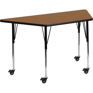 image:imageFlash Furniture 57x29 in Trapezoid Activity Table Red  Mobile Height Adjustable Standard Legs Thermal Laminate 29x57 in FootprintOak