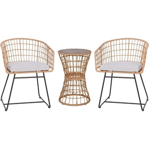 image:imageFlash Furniture Devon 3Piece IndoorOutdoor Bistro Set  Natural Finish Rattan Rope Chairs  Side Table with Acacia Wood Top  Light Gray Seat Cushions  AllWeather