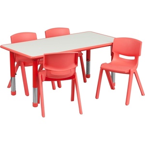 image:imageFlash Furniture Emmy 23625W x 4725L Rectangular Blue Plastic Height Adjustable Activity Table Set with 4 Chairs  Adjustable Height Table Plastic Durable Construction Commercial UseRed