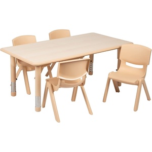 image:imageFlash Furniture Emmy 23625W x 4725L Rectangular Blue Plastic Height Adjustable Activity Table Set with 4 Chairs  Adjustable Height Table Plastic Durable Construction Commercial UseNatural