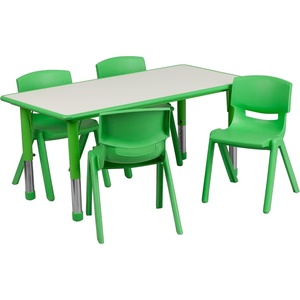 image:imageFlash Furniture Emmy 23625W x 4725L Rectangular Blue Plastic Height Adjustable Activity Table Set with 4 Chairs  Adjustable Height Table Plastic Durable Construction Commercial UseGreen