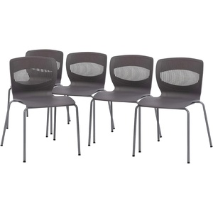 image:imageFlash Furniture HERCULES Series Set of 5 Commercial Stack Chair  Roomy Wide 770 lb Capacity  Lumbar Support  Durable Plastic  Silver Steel Frame  Gray