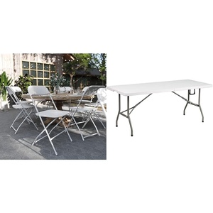 image:imageFlash Furniture Hercules Series Plastic Folding Chair  White  6 Pack 650LB Weight Capacity amp Elon 6Foot BiFold Granite White Plastic Banquet and Event Folding TableWhite