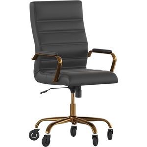 image:imageFlash Furniture Whitney High Back Black LeatherSoft Executive Swivel Office Chair with Gold Frame Arms and Transparent Roller Wheels  Transparent Roller Wheels 360 Swivel Height Adjustable Commercial GradeBlack LeathersoftGold Frame