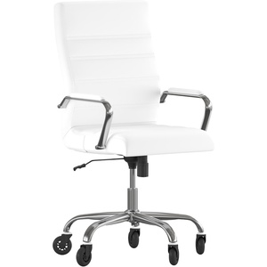 image:imageFlash Furniture Whitney High Back Black LeatherSoft Executive Swivel Office Chair with Gold Frame Arms and Transparent Roller Wheels  Transparent Roller Wheels 360 Swivel Height Adjustable Commercial GradeWhite LeathersoftChrome Frame