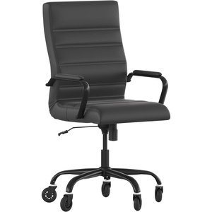 image:imageFlash Furniture Whitney High Back Black LeatherSoft Executive Swivel Office Chair with Gold Frame Arms and Transparent Roller Wheels  Transparent Roller Wheels 360 Swivel Height Adjustable Commercial GradeBlack LeathersoftBlack Frame