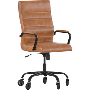 image:imageFlash Furniture Whitney High Back Black LeatherSoft Executive Swivel Office Chair with Gold Frame Arms and Transparent Roller Wheels  Transparent Roller Wheels 360 Swivel Height Adjustable Commercial GradeBrown LeathersoftBlack Frame