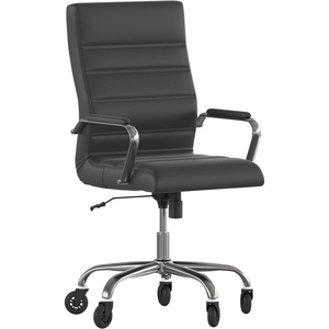 image:imageFlash Furniture Whitney High Back Black LeatherSoft Executive Swivel Office Chair with Gold Frame Arms and Transparent Roller Wheels  Transparent Roller Wheels 360 Swivel Height Adjustable Commercial GradeBlack LeathersoftChrome Frame