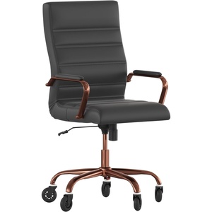 image:imageFlash Furniture Whitney High Back Black LeatherSoft Executive Swivel Office Chair with Gold Frame Arms and Transparent Roller Wheels  Transparent Roller Wheels 360 Swivel Height Adjustable Commercial GradeBlack LeathersoftRose Gold Frame