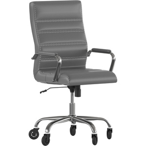 image:imageFlash Furniture Whitney High Back Black LeatherSoft Executive Swivel Office Chair with Gold Frame Arms and Transparent Roller Wheels  Transparent Roller Wheels 360 Swivel Height Adjustable Commercial GradeGray LeathersoftChrome Frame